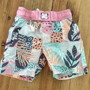 Cat & Jack Pink and Blue Tropical Kids Swim Trunks